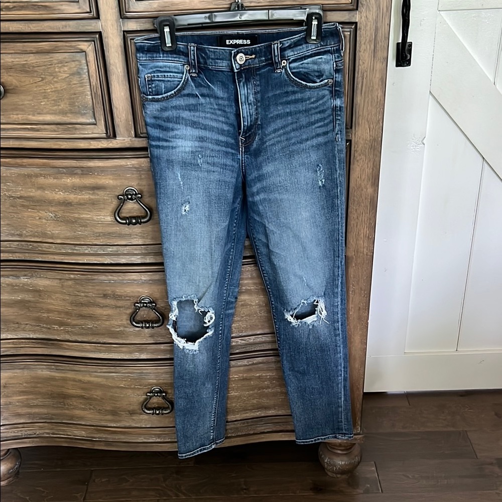 Express Ripped Denim Jeans in Dark Blue